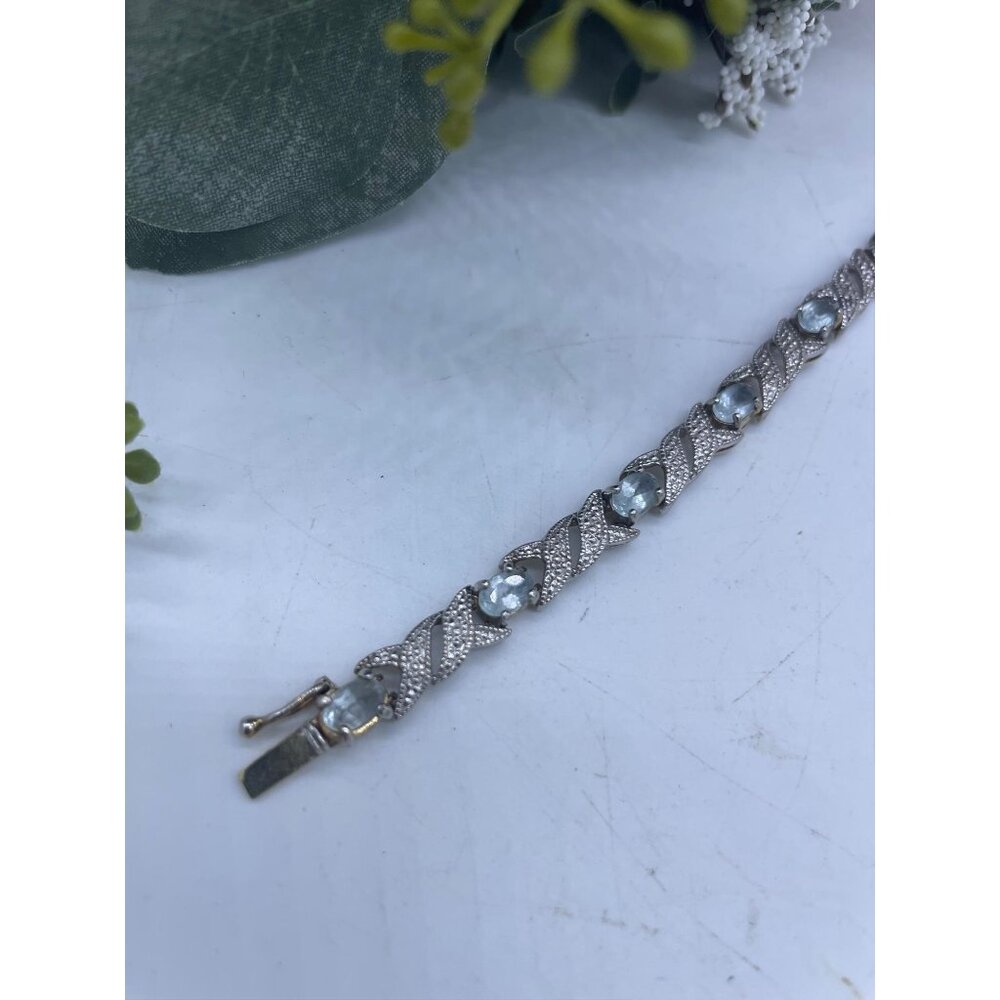 FAS Bracelet Sterling Silver 925 With Oval Blue Topaz 14G 7" - Picture 9 of 12